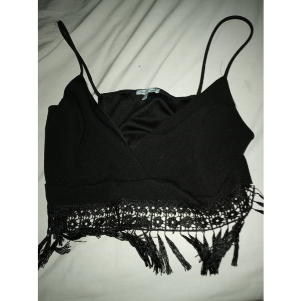 Fringe black crop top